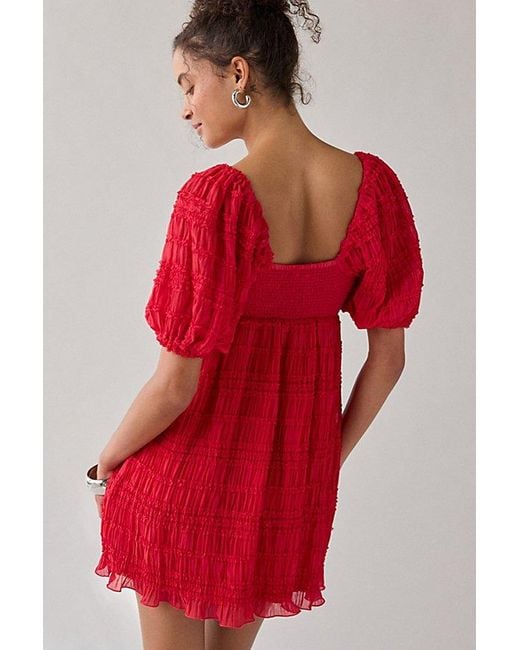 Kimchi Blue Red Daphne Ruffle Puff Sleeve Babydoll Mini Dress