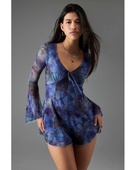 Urban Outfitters Blue Uo Eva Mesh Playsuit