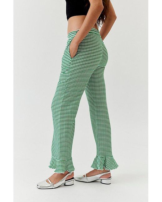 Urban Outfitters Green Uo Daphne Printed Ruffle Flare Pant