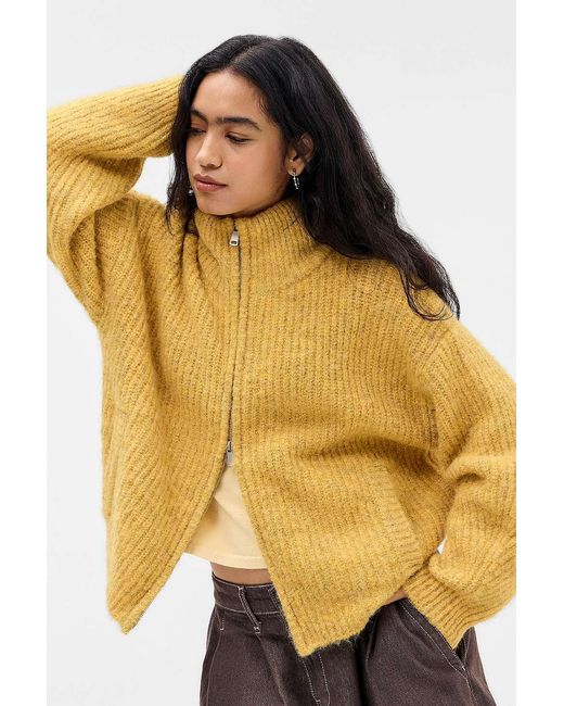 Urban Outfitters Yellow Uo Finn Funnel Zip-through Cardigan