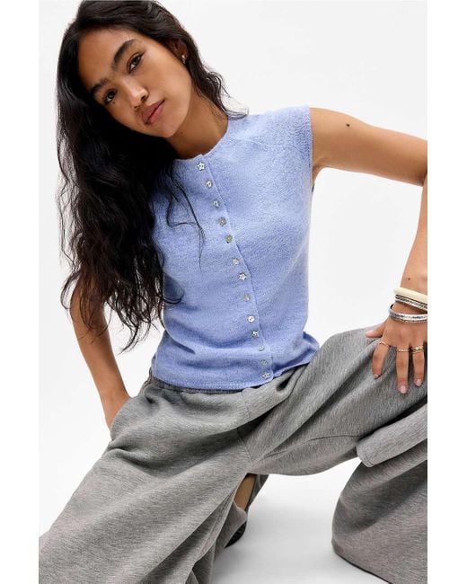 Urban Outfitters Blue Uo Button-through Cap Sleeve Cardigan
