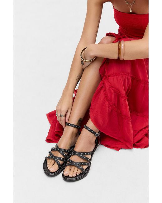 Urban Outfitters Red Uo Brown Fleur Studded Leather Sandals