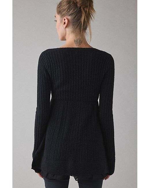 Kimchi Blue Black Hannah Ruffle Trim Babydoll Sweater
