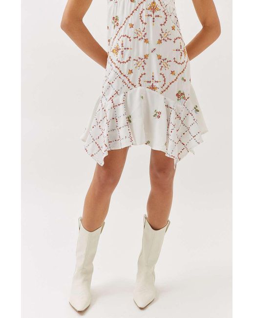 Urban Outfitters Uo White Sienna Embroidered Hanky Hem Mini Dress in  Natural