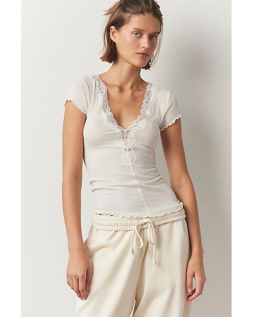 Out From Under White Delilah Lace-Trim Tee