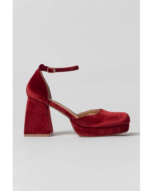 Matisse Red Coconuts By Misha Velvet Platform Heel In Maroon,at Urban Outfitters
