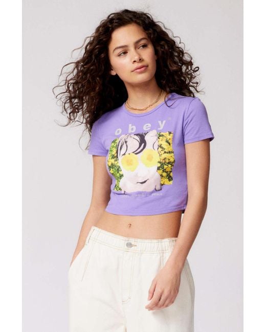 Obey Uo Exclusive What We Want Is Peace Baby Tee in Purple | Lyst Canada