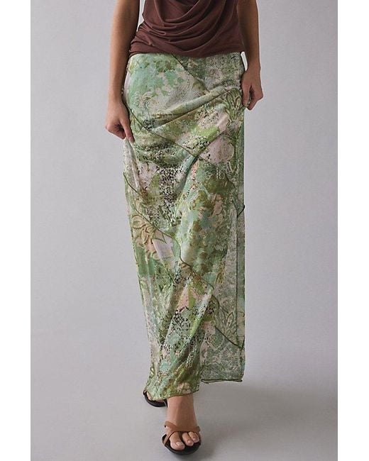 Urban Outfitters Green Uo Clara Spliced Mesh Low-Rise Column Maxi Skirt