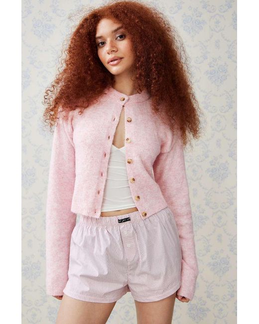 Urban Outfitters Pink Uo Casey Crew Cardigan