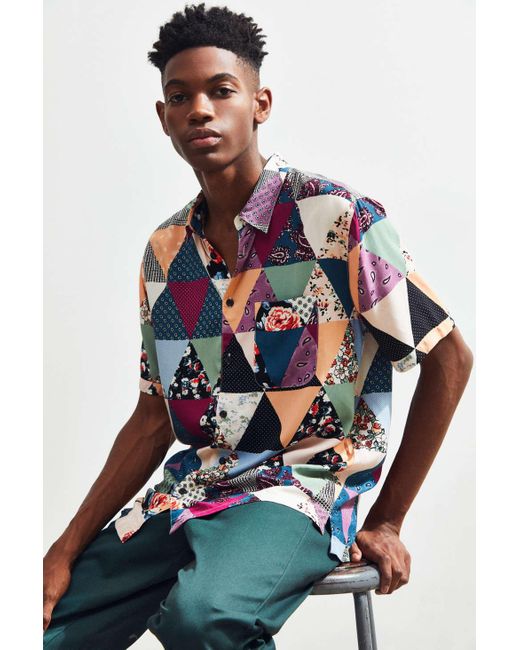 Urban Outfitters Multicolor Uo Triangle Floral Rayon Short Sleeve Button-down Shirt for men