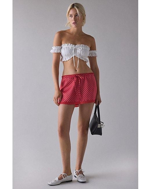 Kimchi Blue Red Rea Lace-Trim Satin Micro Mini Skirt