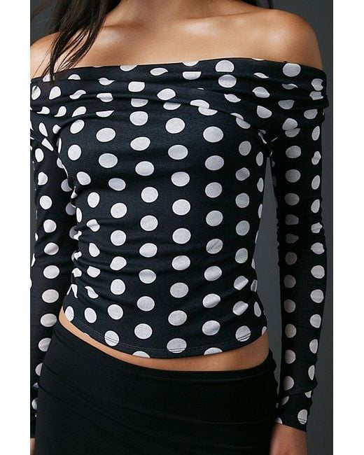 Urban Outfitters Black Uo Fia Mesh Long Sleeve Off-The-Shoulder Crop Top