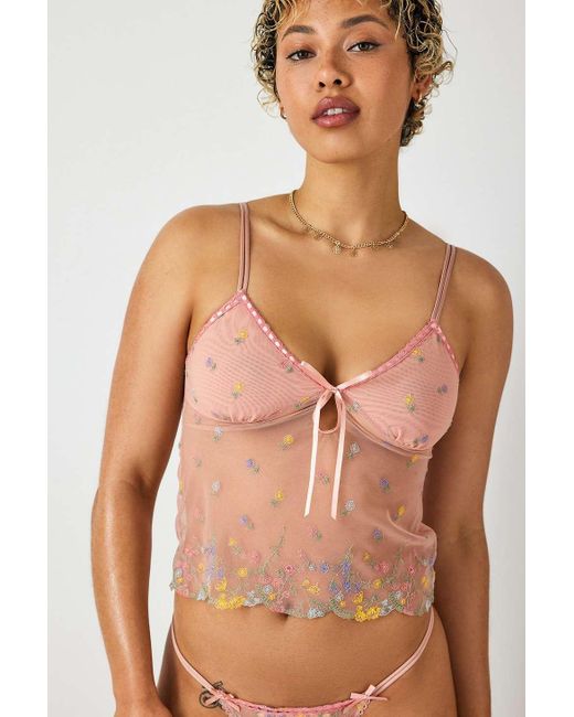 Out From Under Pink Wildflower Embroidered Cami Top