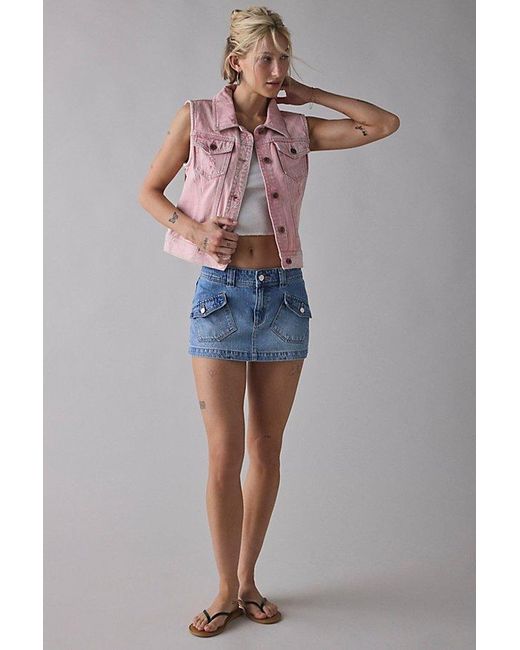 Vintage & ReMADE by UO Blue Remade By Uo Overdye Denim Vest Top Jacket