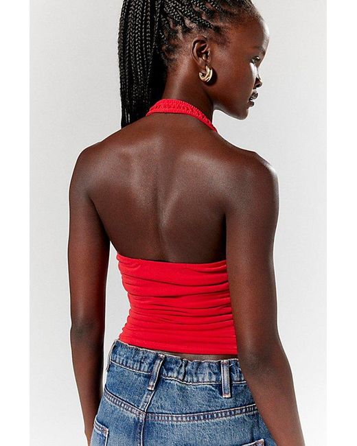 Silence + Noise Red Rita Ruched Halter Top