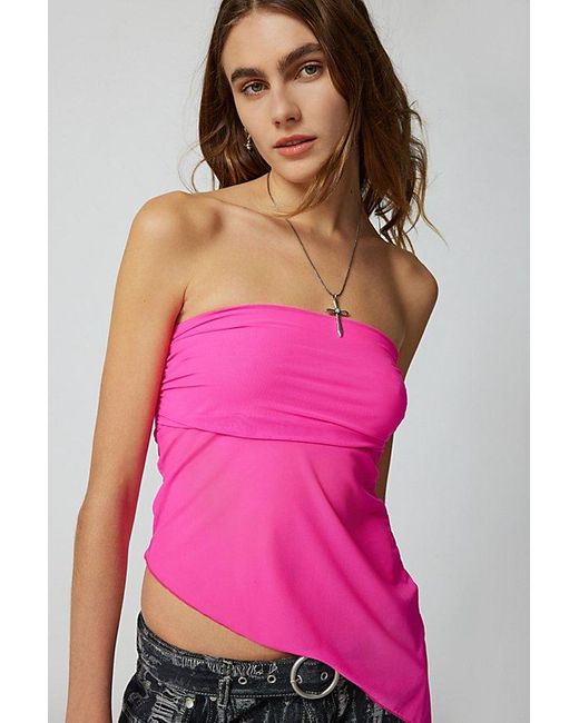 Urban Outfitters Pink Uo Y2K Mesh Asymmetrical Tube Top