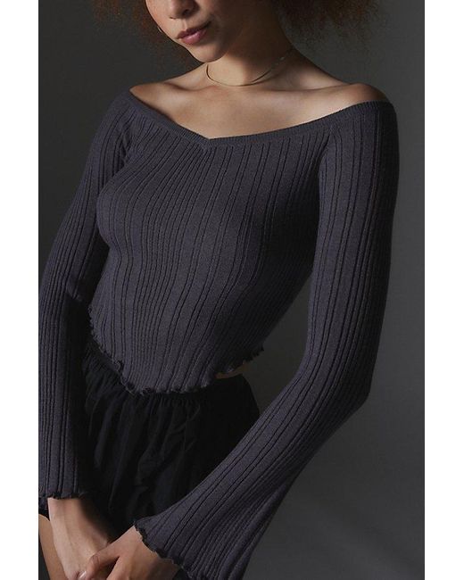Silence + Noise Black Tatianna Off-The-Shoulder Ribbed Sweater