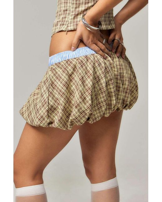 【JADED LONDON】BrownChecked Lulu Puffball Boxer Micro Skirt Shop Brown Checked Lulu Puffball Boxer Micro Skirt | Jaded