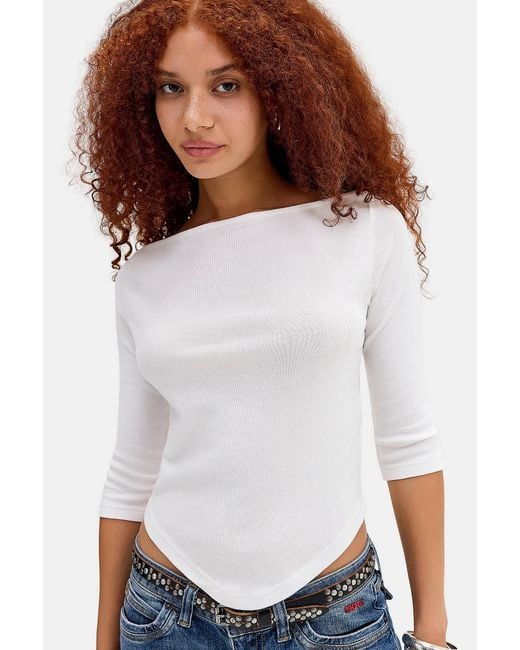Urban Outfitters White Uo Kuki 3/4 Sleeve Basic Tee