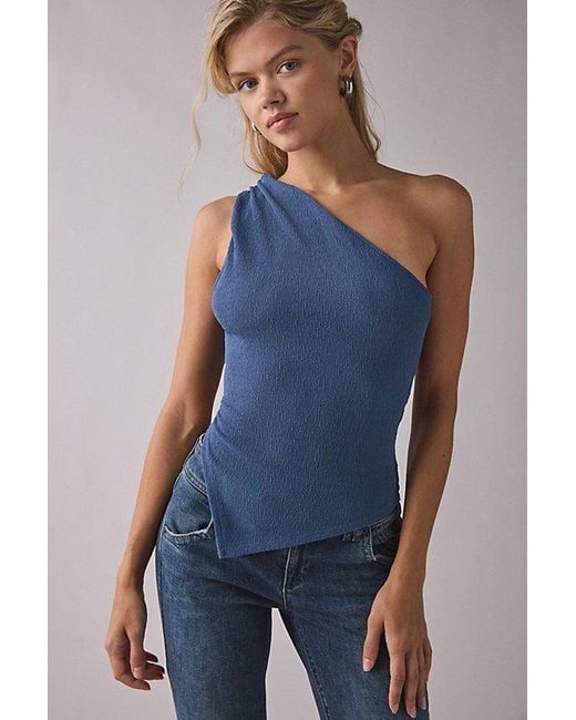 Vintage & ReMADE by UO Blue Remade By Uo Remnants Twisted One-Shoulder Asymmetrical Top