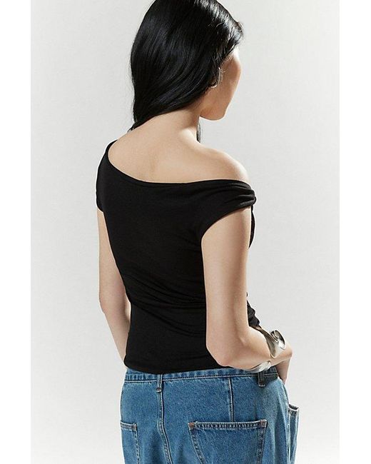 Silence + Noise Black Grace Fitted One-Shoulder Top