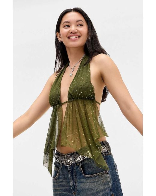 Silence + Noise Green Silence + Noise Rowan Diamanté Halter Top