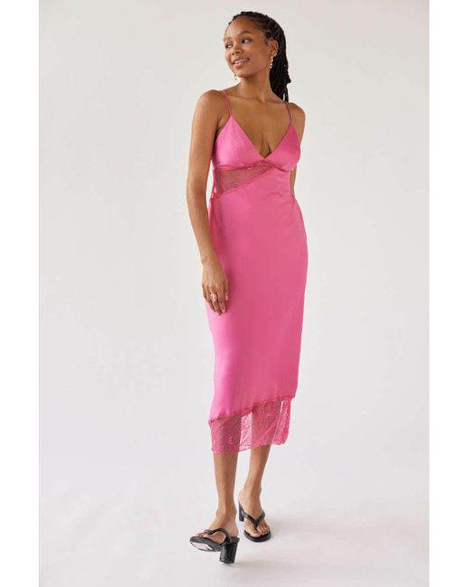 Urban Outfitters Uo Rose Satin Slip Dress in Pink Lyst
