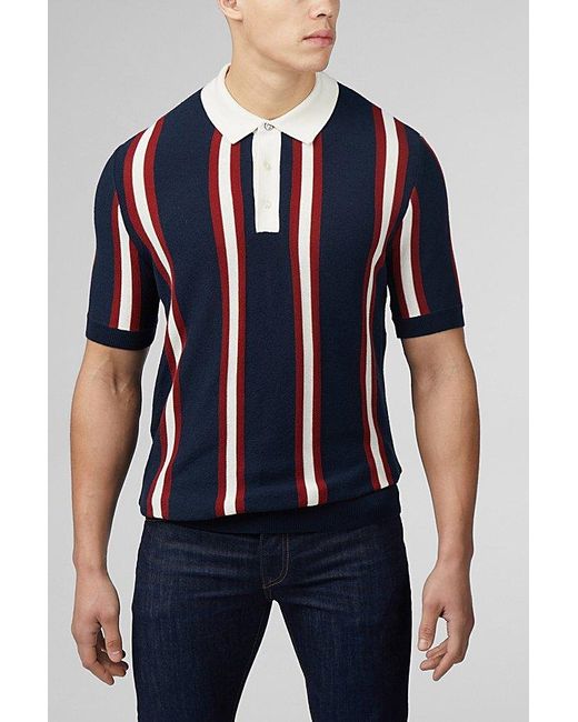 Ben Sherman Blue Stripe Knit Short Sleeve Rugby Shirt Top for men
