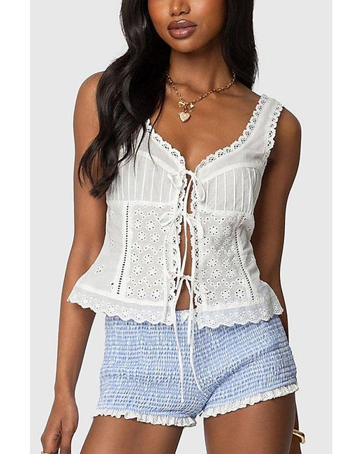 Edikted White Fiore Eyelet Tie Front Top