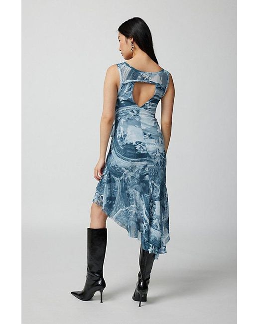 Urban Outfitters Blue Uo Andy Printed Asymmetrical Midi Dress