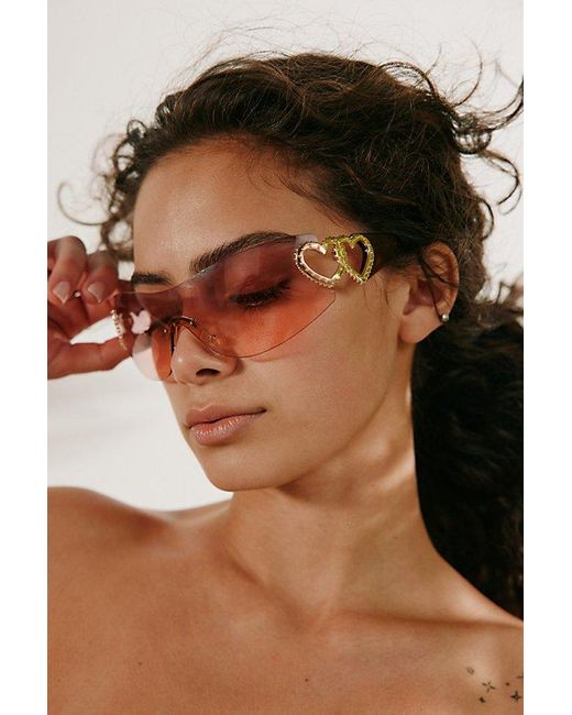 Urban Outfitters Pink Heart Rimless Shield Sunglasses