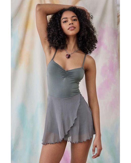 Urban Outfitters Gray Uo Grey Ballet Wrap Lettuce-edge Romper
