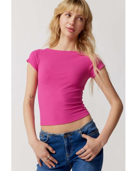 Urban Outfitters Pink Uo Nadia Cap Sleeve Top