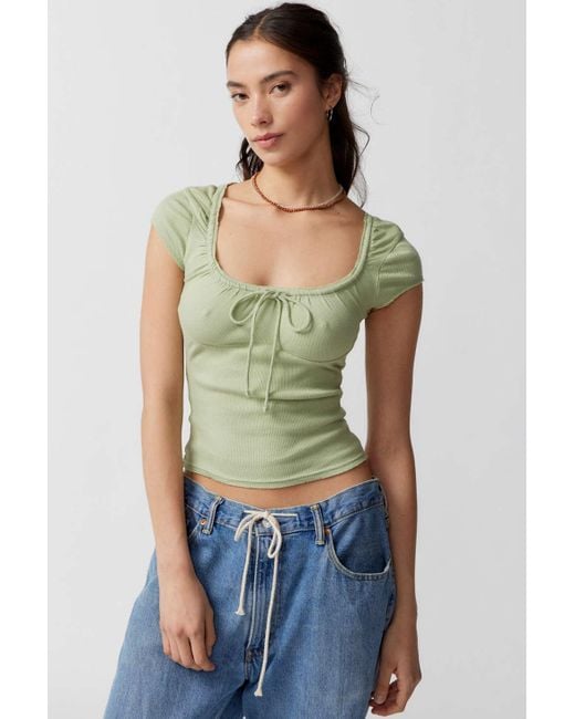 Urban Outfitters Green Uo Pretty As A Portrait Short Sleeve Top
