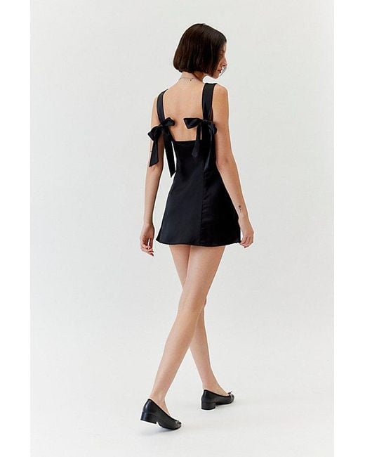 Urban Outfitters Black Uo Bri Double Bow Satin Mini Dress