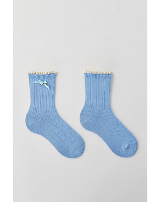 Urban Outfitters Blue Rosette Pointelle Crew Sock