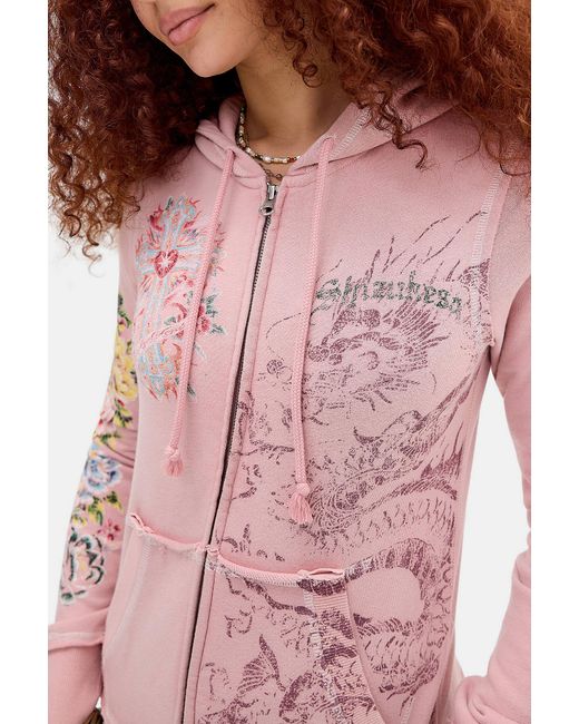 Urban Outfitters Pink Uo Y2k Tattoo Print Slim Hoodie