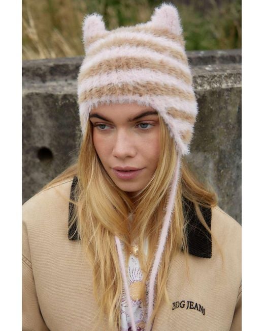 Urban Outfitters White Uo Micro Ears Knit Beanie