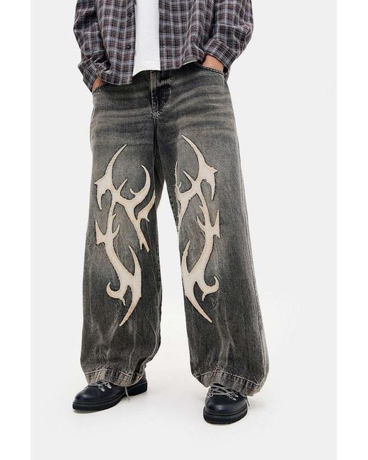 BDG Black Neo Dark Tint Appliqué Jeans for men
