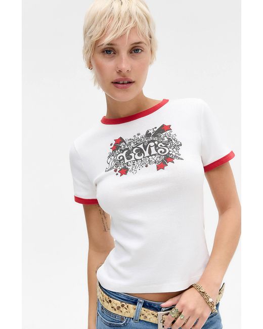 Levi's White Rickie Graphic Ringer Baby Tee