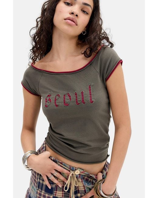 Urban Outfitters Gray Uo Seoul Cutout Off-shoulder Top