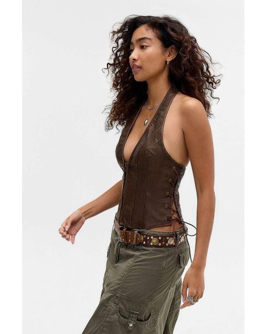 Urban Outfitters Brown Uo Maddison Faux Leather Halter Top