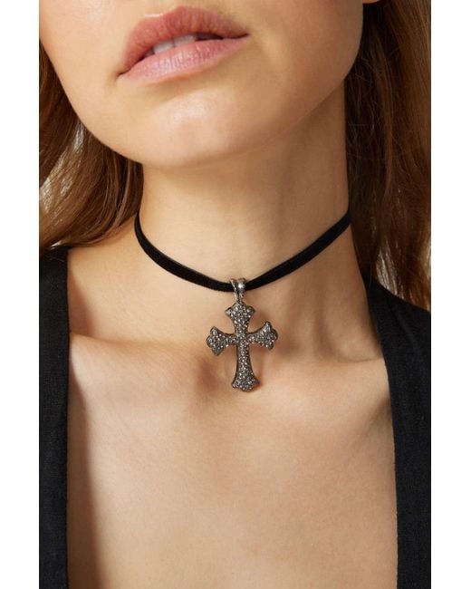 Urban Outfitters Rhinestone Cross Velvet Wrap Necklace in Natural | Lyst  Canada