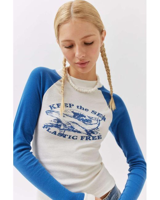 Urban Outfitters Blue Uo Save The Whales Raglan Tee