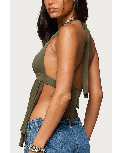 Edikted Green Skye Backless Split Front Halter Top