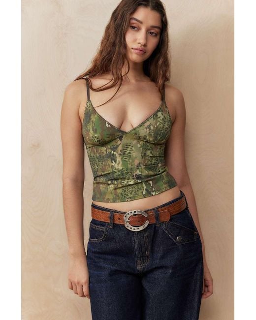 Out From Under Green Je T'aime Camo Print Cami Top