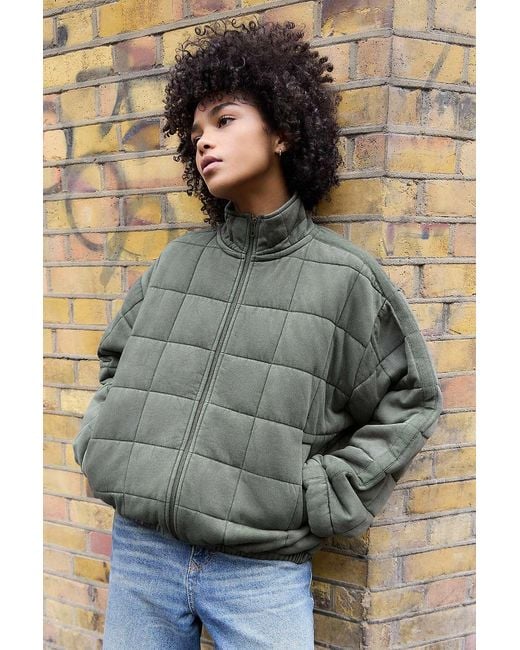 BDG Gray Travis Quilted Bomber Jacket