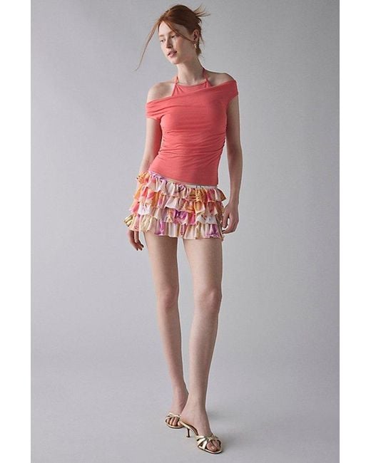 Urban Outfitters Uo Marni Short Sleeve Layered Twofer Crop Top