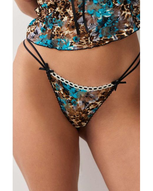 Out From Under Blue Mindy Leopard Print Thong S At Urban Outfitters