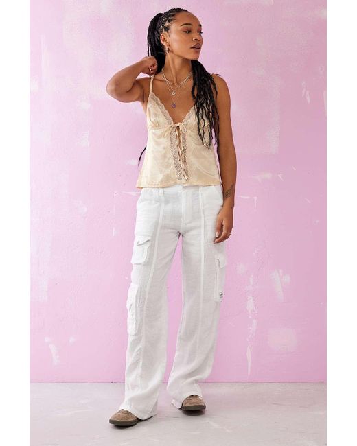 BDG White Linen Multi-pocket Cargo Pants in Pink | Lyst UK